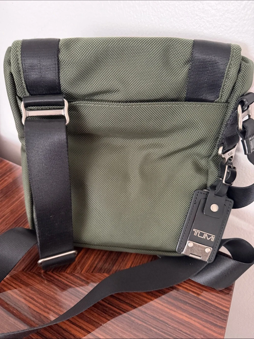 Tumi HPS Olive Green Nylon Sling Crossbody with Black Trim
